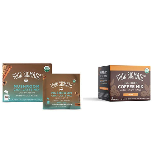 Four Sigmatic Chai Latte, Organic Instant Chai Latte with Turkey Tail, 10 Count & Four Sigmatic Mushroom Instant Coffee, Organic and Fair Trade Instant Coffee with Lions Mane, Chaga