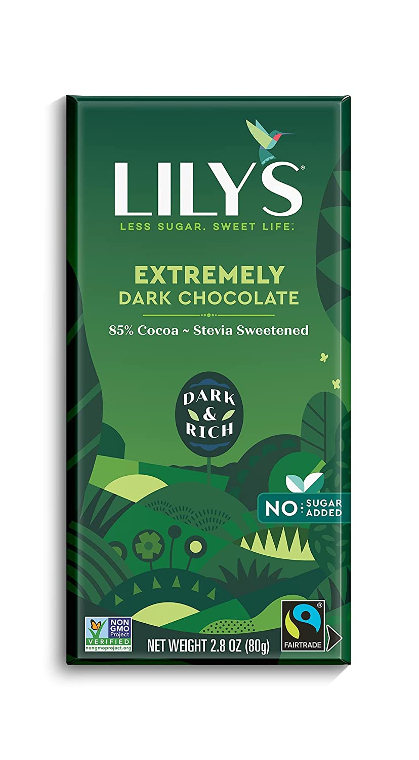 Extremely Dark Chocolate Bar by Lily's | Made with Stevia, No Added Sugar, Low-Carb, Keto Friendly | 85% Cocoa | Fair Trade, Gluten-Free & Non-GMO | 2.8 ounce, 12-Pack