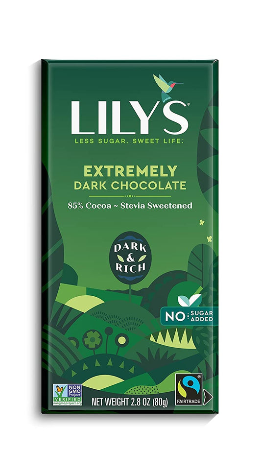 Extremely Dark Chocolate Bar by Lily's | Made with Stevia, No Added Sugar, Low-Carb, Keto Friendly | 85% Cocoa | Fair Trade, Gluten-Free & Non-GMO | 2.8 ounce, 12-Pack