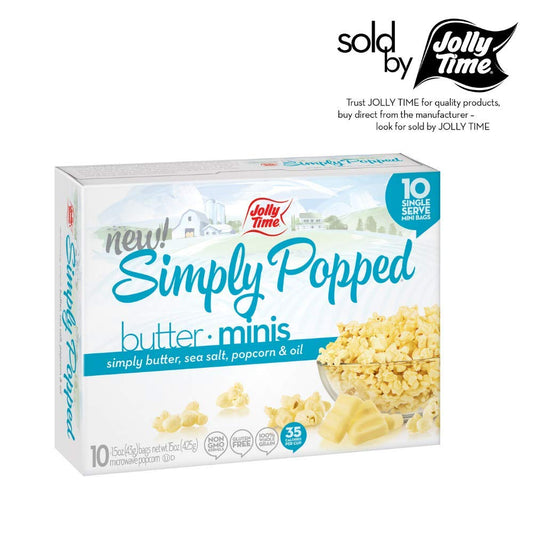 JOLLY TIME Natural Mini's Microwave Popcorn Bags, Single Serving Mini Snack Size, Gluten Free 3 Pack 10 Count Boxes (Simply Popped - Butter)