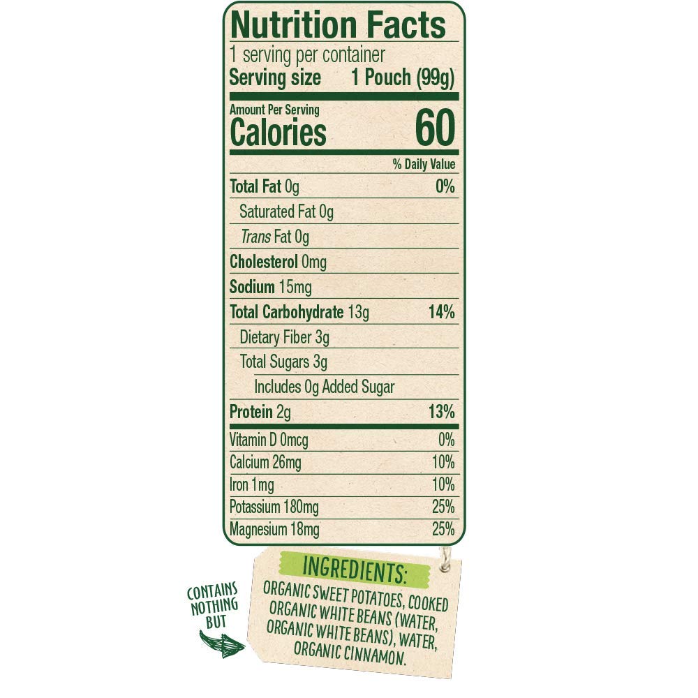 Sprout Organic Baby Food, Stage 2 Pouches, Sweet Potato & White Bean Plant Powered Protein, 3.5 Oz, Pack of 12