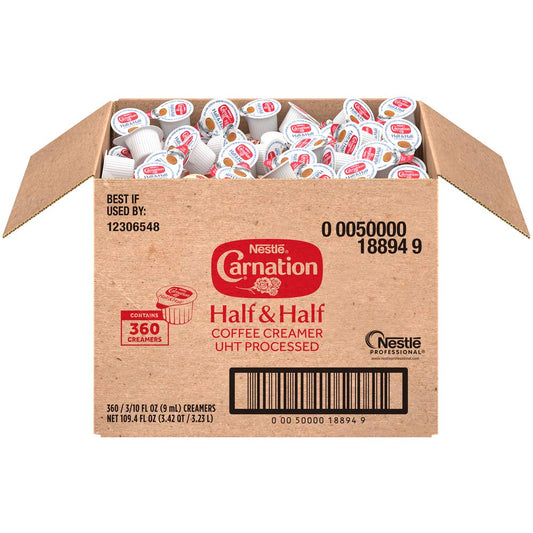 Nestle Carnation Coffee Creamer Half and Half, No Refrigeration, Made with Real Dairy, Box of 360