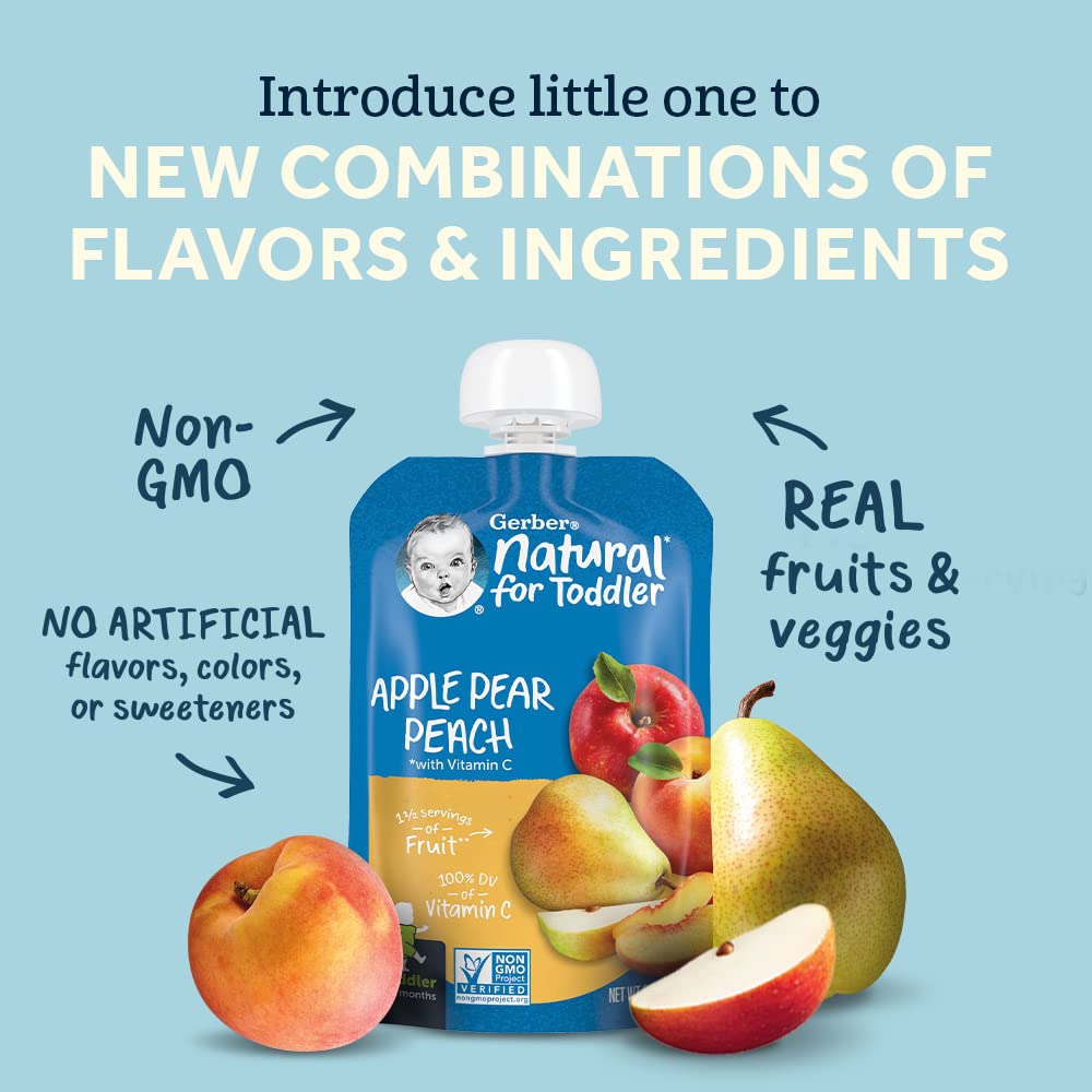 Gerber Baby Food Pouches, Toddler 12+ Months, Assorted Fruit Variety Pack, 3.5 Ounce (Set of 18)