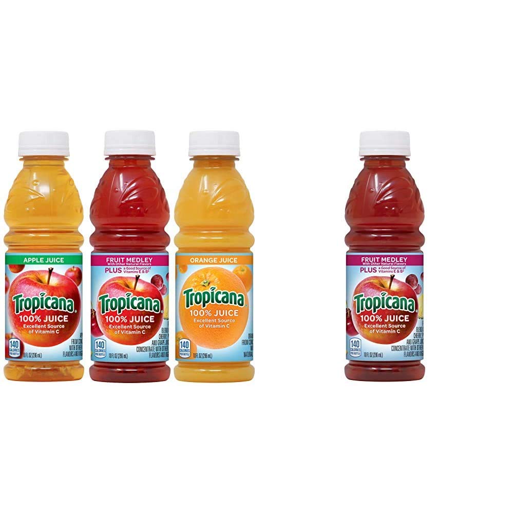 Tropicana 100% Juice 3-flavor Classic Variety Pack, 10 Ounce Bottles, 24 Count & Juice, Fruit Medley, 10 Ounce (Pack of 15)