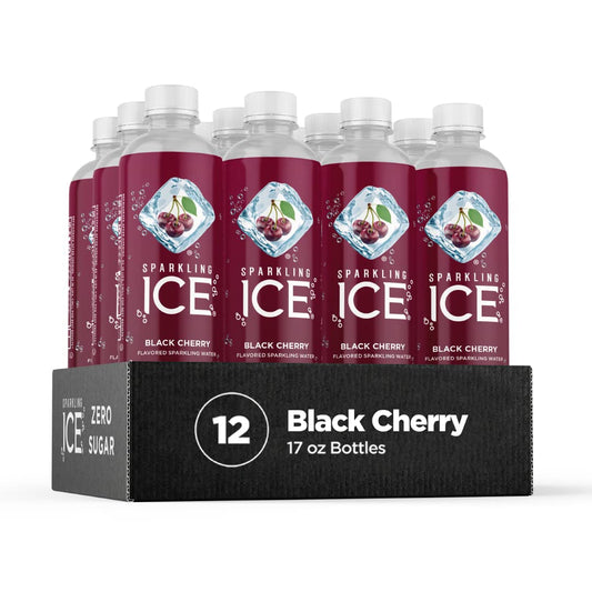 Sparkling Ice, Black Cherry Sparkling Water, Zero Sugar Flavored Water, with Vitamins and Antioxidants, Low Calorie Beverage, 17 fl oz Bottles (Pack of 12)