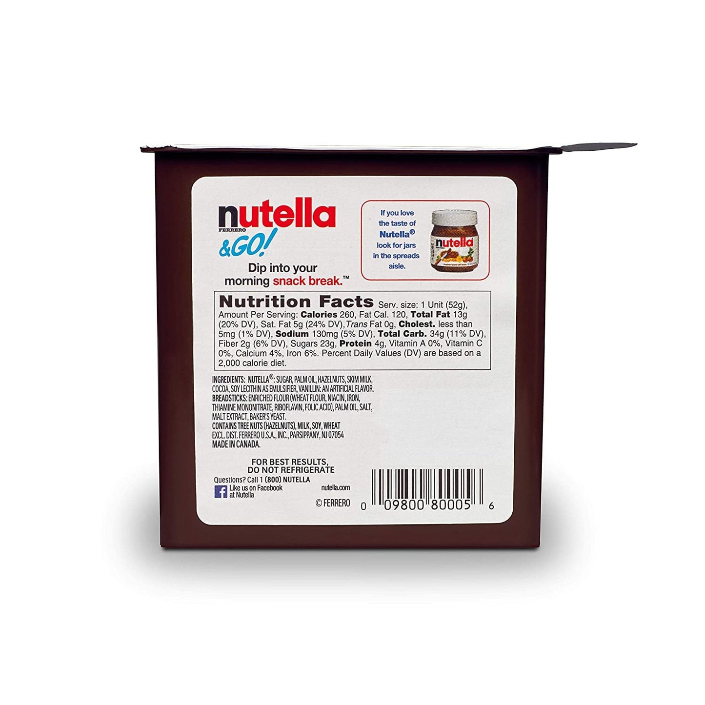 Nutella and Go Snack Packs, Chocolate Hazelnut Spread with Breadsticks, Perfect Valentine's Day Gifts and Bulk Snacks for Kids' Lunch Boxes, 1.8 oz, Pack of 24