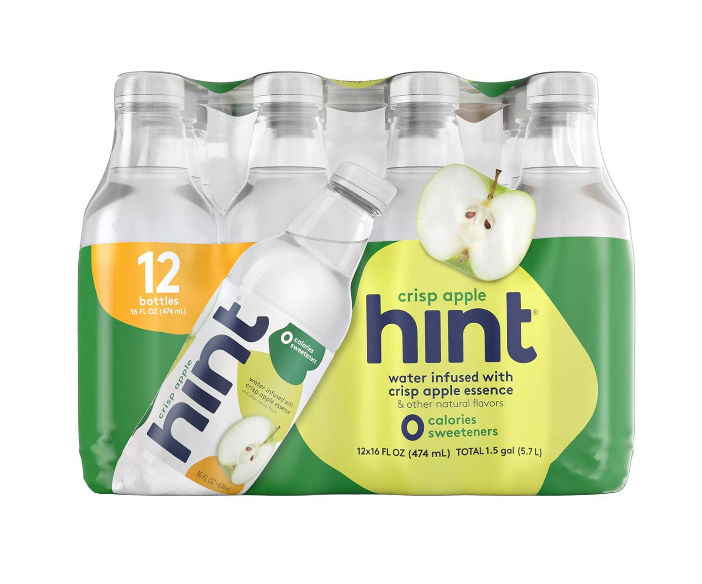 Hint Water Crisp Apple and Hint Water Watermelon (Pack of 24), 12 Bottles Hint Crisp Apple & 12 Bottles Hint Watermelon, Zero Calories, Zero Sugar and Zero Diet Sweeteners, 16 Ounce Bottles
