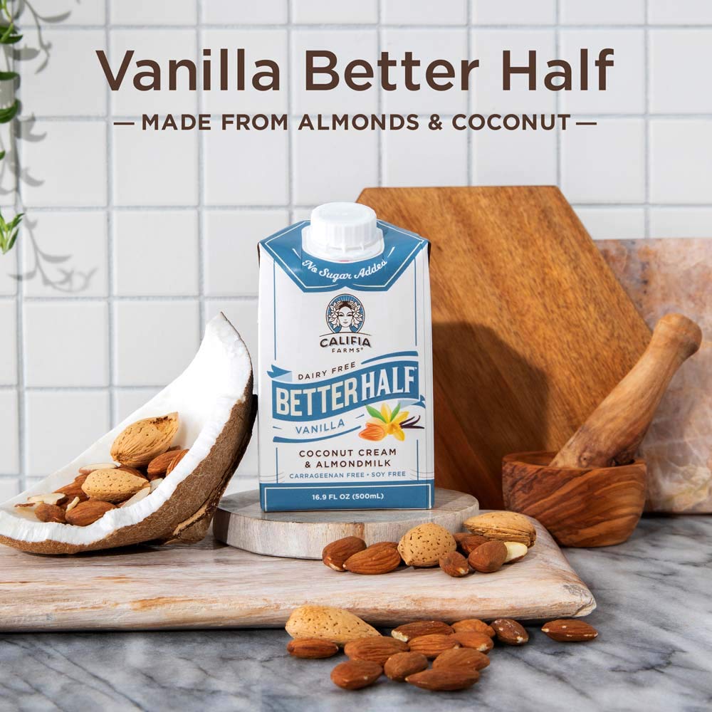 Califia Farms - Vanilla Better Half Coffee Creamer, 16.9 Oz (Pack of 6) | Half and Half | Coconut Cream and Almond Milk | Non Dairy | Plant Based | Vegan | Keto | Sugar Free | Shelf Stable
