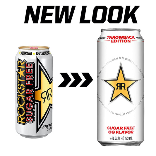 Rockstar Energy Drink, Throwback Edition: O.G. Sugar Free, 16oz Cans (12 Pack) (Packaging May Vary)