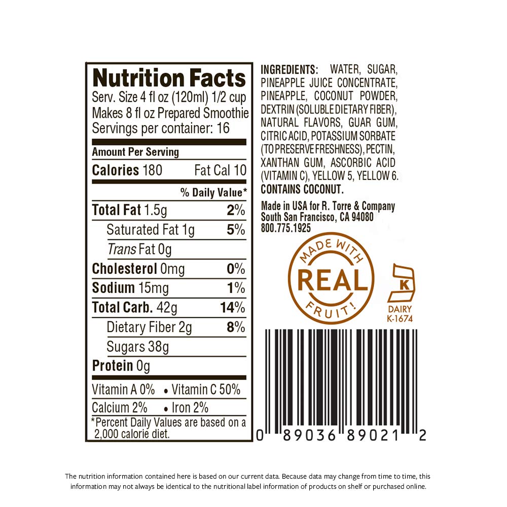 Torani Real Fruit Smoothie Mixes, Pina Colada, 64 Ounce