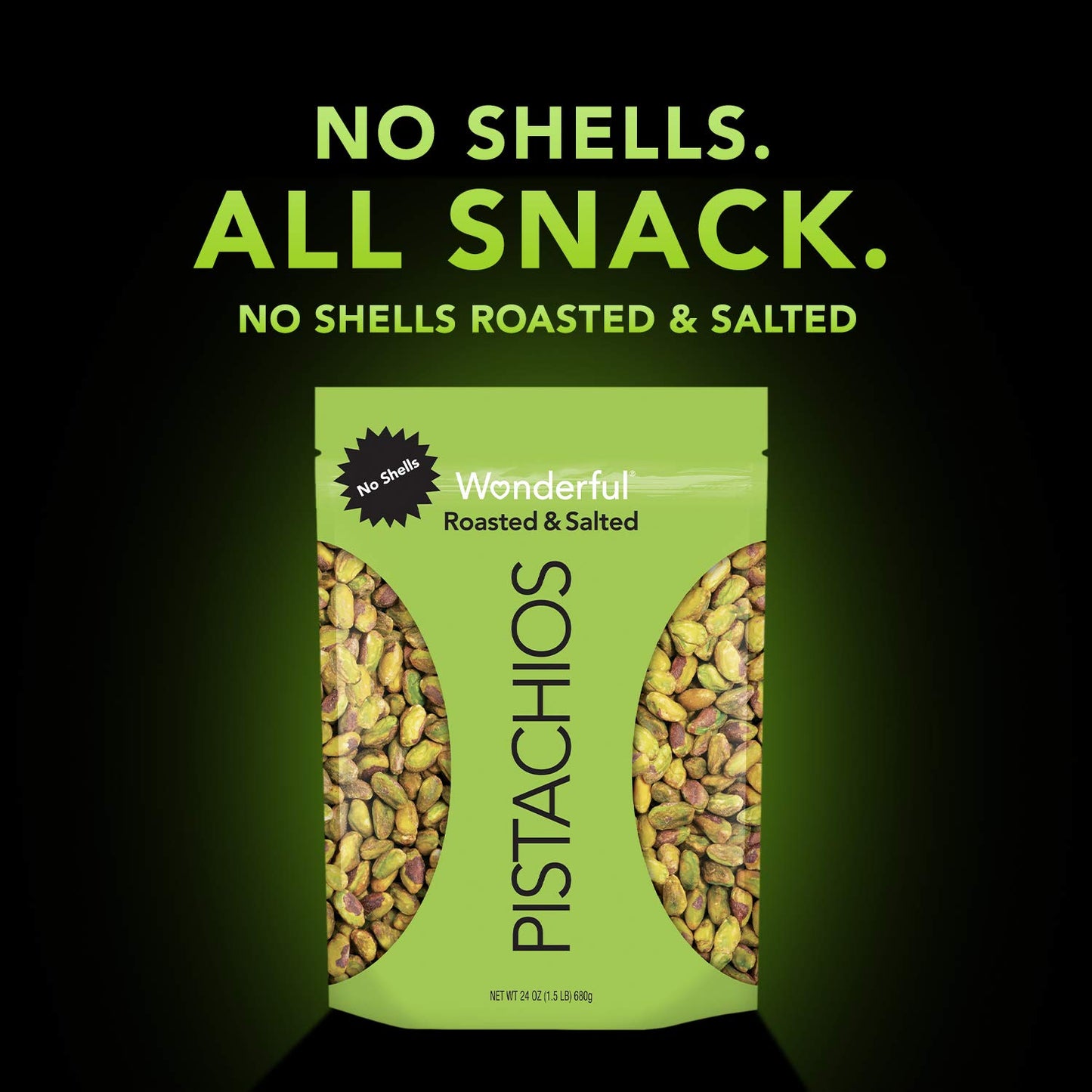 Wonderful Pistachios, No Shells, Roasted & Salted, 24 Ounce Resealable Bag