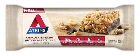 Atkins Chocolate Peanut Butter Pretzel Protein Meal Bar. Sweet and Salty. Keto-Friendly. (5 Bars)