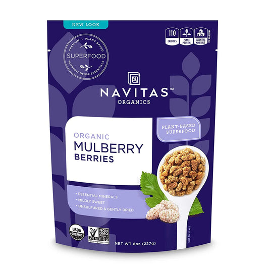 Navitas Organics Mulberries, 8 oz. Bag, 8 Servings — Organic, Non-GMO, Sun-Dried, Gluten-Free, Sulfite-Free