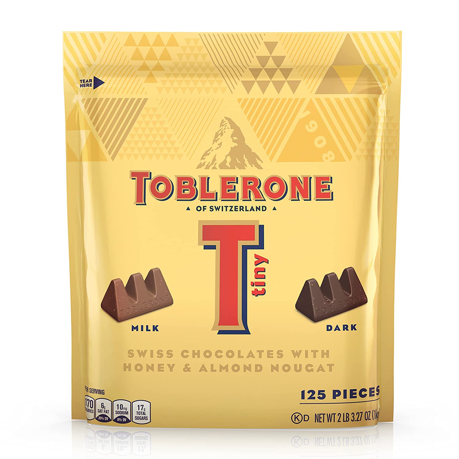 Toblerone Tiny Swiss Chocolate Candy Bars with Honey & Almond Nougat, –  Pete's Grocery & Gourmet