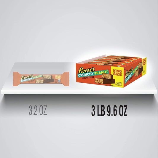 REESE'S Crunchy Peanut Peanuts, Peanut Butter Creme, Peanut Butter and Chocolate King Size Candy, Bulk, 3.2 oz Bar (18 Count)