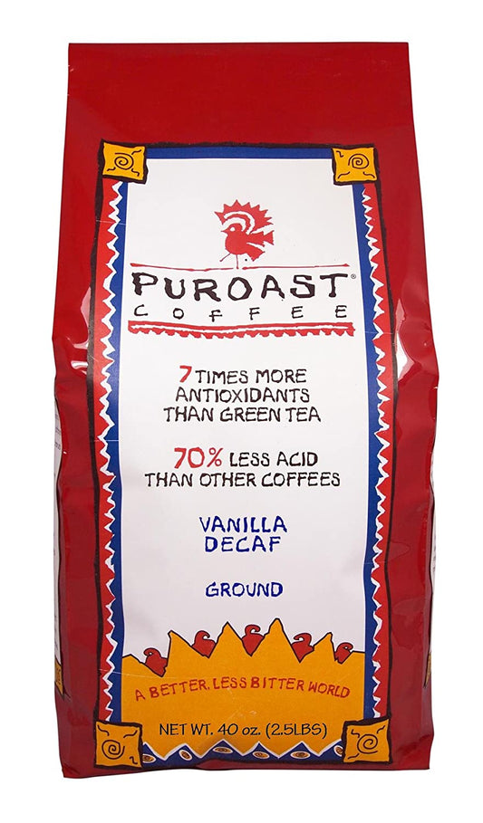 Puroast Low Acid Ground Coffee, Vanilla Nut Natural Decaf, High Antioxidant, 2.5 Pound Bag