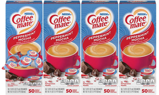 Nestle Coffee mate Coffee Creamer, Peppermint Mocha, Liquid Creamer Singles, Non Dairy, No Refrigeration, Box of 50 Singles (Pack of 4)