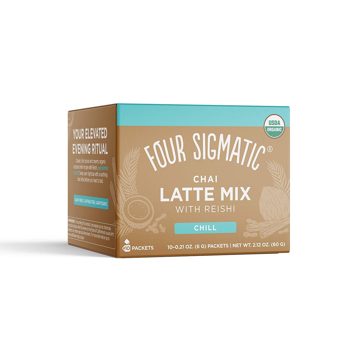 Four Sigmatic Chai Latte, Organic Instant Chai Latte with Turkey Tail, 10 Count & Four Sigmatic Mushroom Coffee, Organic Instant Mushroom Coffee with Cordyceps and Chaga Mushrooms, 10 Count