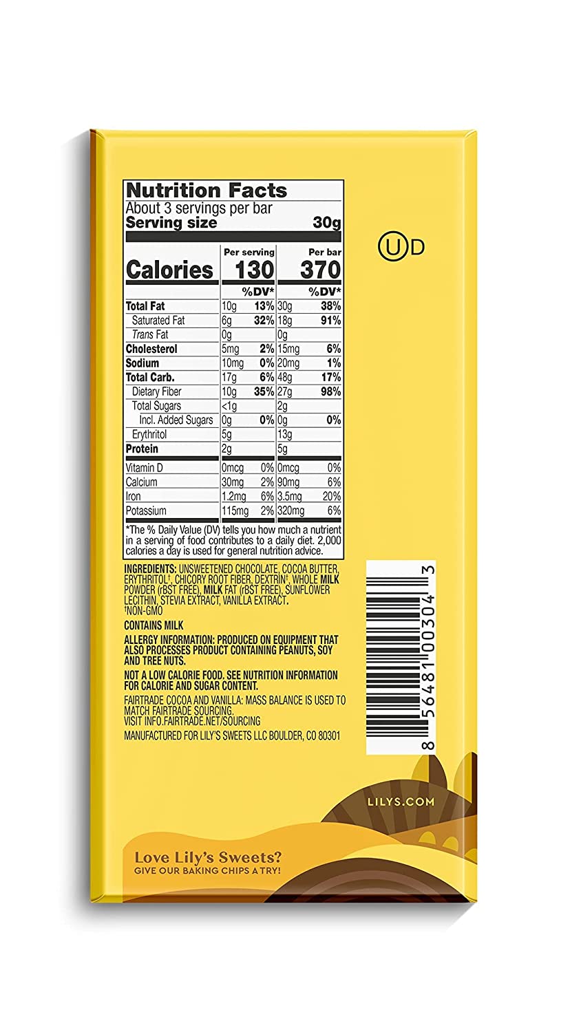 Creamy Milk Chocolate Style Bar by Lily's | Made with Stevia, No Added Sugar, Low-Carb, Keto Friendly | 40% Cocoa | Fair Trade, Gluten-Free & Non-GMO Ingredients | 3 ounce, 4-Pack