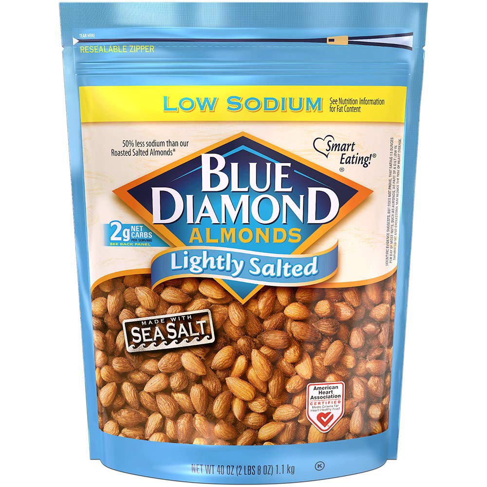 Blue Diamond Almonds Low Sodium Lightly Salted Snack Nuts, 40 Oz Resealable Bag (Pack of 1)