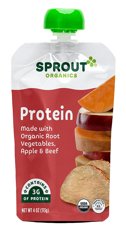 Sprout Organic Baby Food Pouches Stage 3, Root Vegetables Apple w/ Beef, 4 Pouches (Pack of 6)