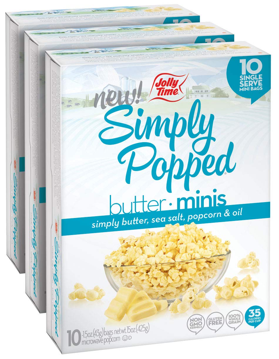 Jolly Time Natural Minis Microwave Popcorn Bags, Single Serving Mini Snack  Size, Gluten Free 3 Pack 10 Count Boxes (Healthy Pop 100S - Butter & Sea