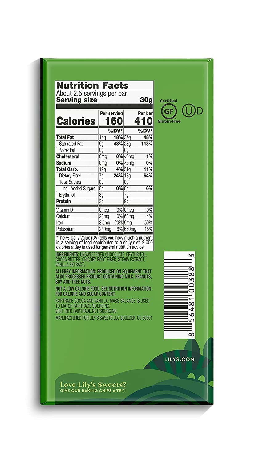 Extremely Dark Chocolate Bar by Lily's | Made with Stevia, No Added Sugar, Low-Carb, Keto Friendly | 85% Cocoa | Fair Trade, Gluten-Free & Non-GMO | 2.8 ounce, 12-Pack
