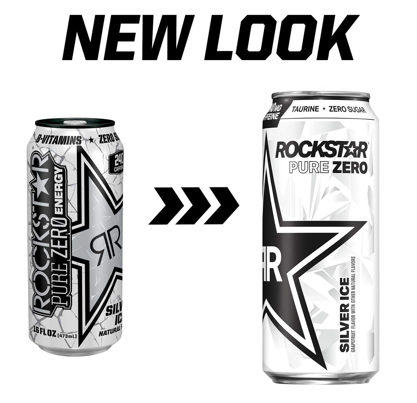 Rockstar Pure Zero Energy Drink, Silver Ice, 16oz Cans (12 Pack) (Packaging May Vary)