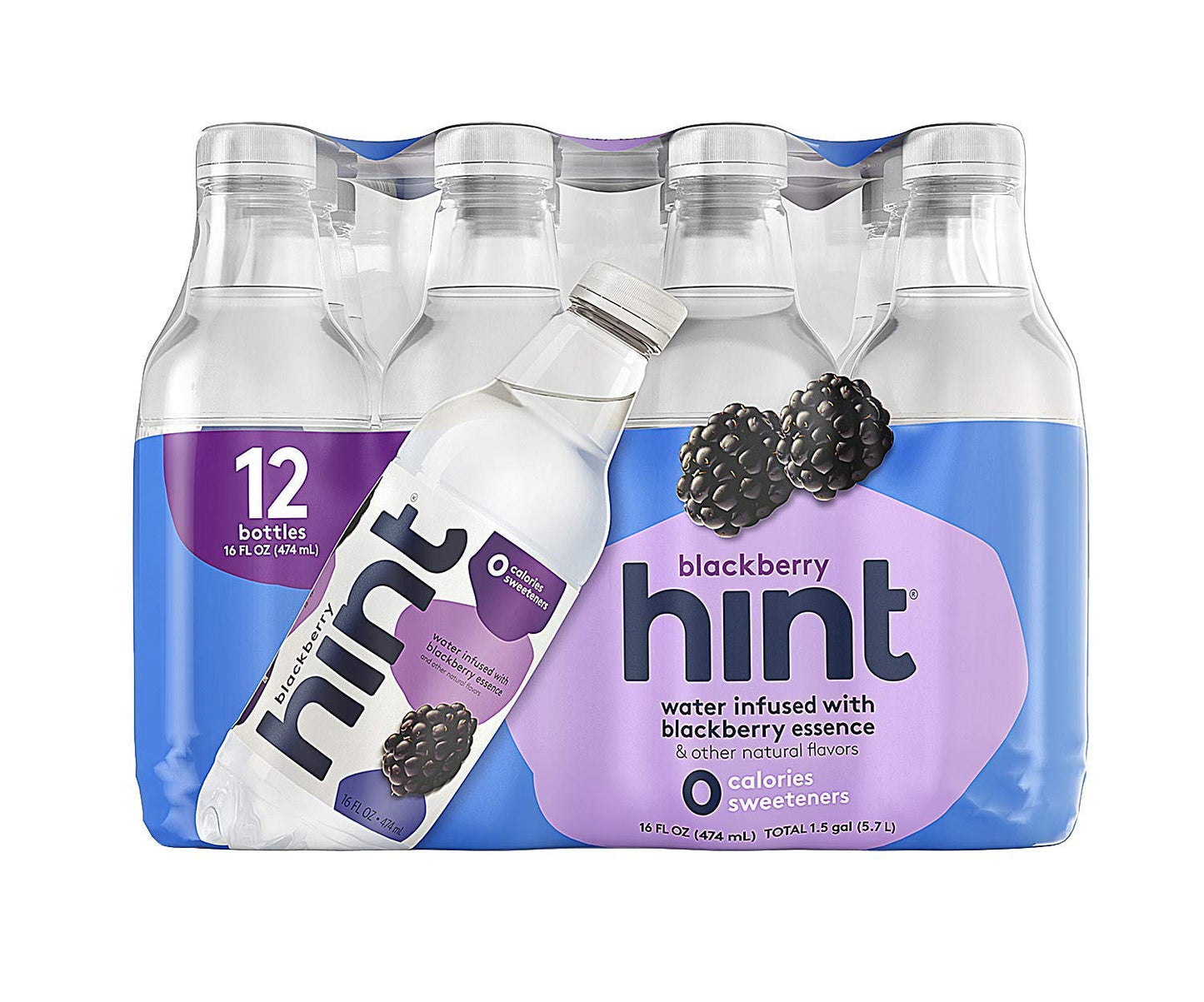 Hint Water Blackberry and Hint Water Cherry (Pack of 24), 12 Bottles Hint Blackberry & 12 Bottles Hint Cherry, Zero Calories, Zero Sugar and Zero Diet Sweeteners, 16 Ounce Bottles