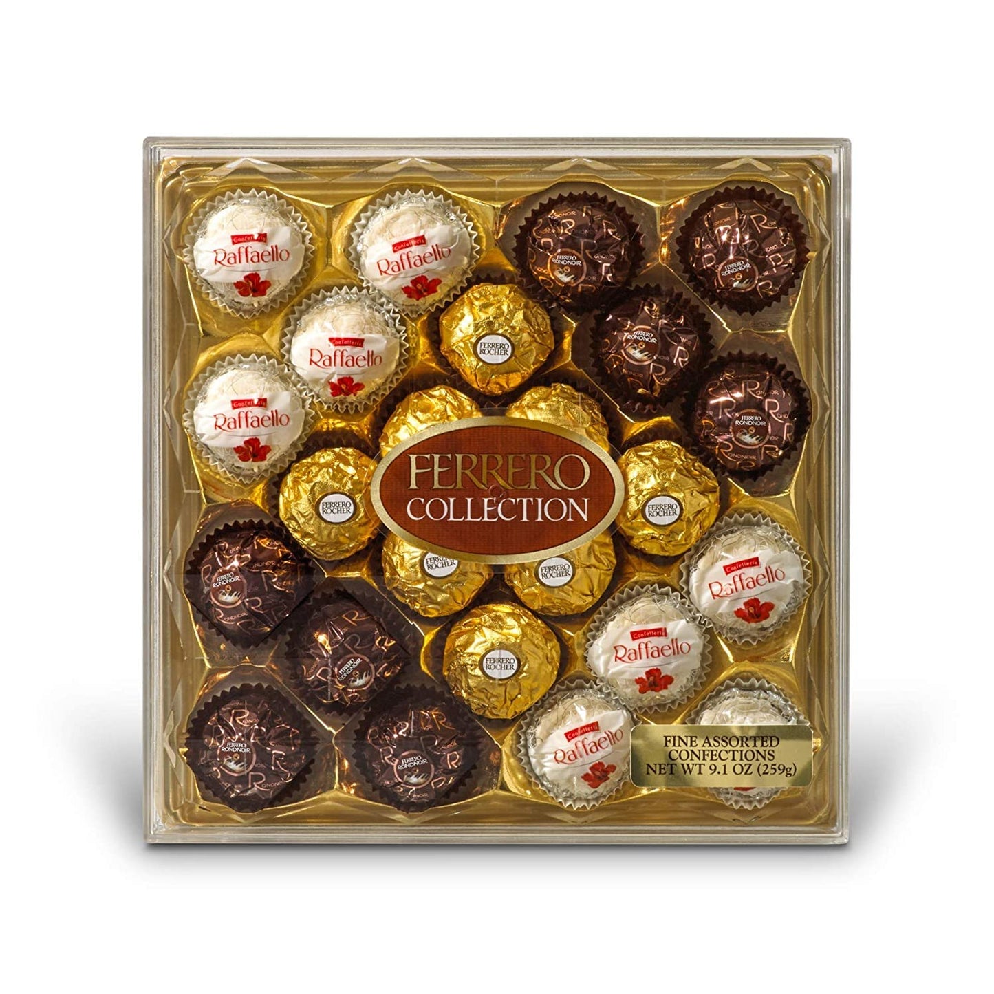 Ferrero Rocher Fine Hazelnut Milk Chocolate and Coconut Assorted Confections, Perfect Valentine's Day Gift, 24 Count in a Diamond Gift Box