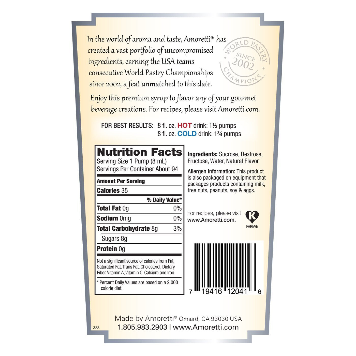 Amoretti Premium Syrup, Blood Orange, 25.4 Ounce