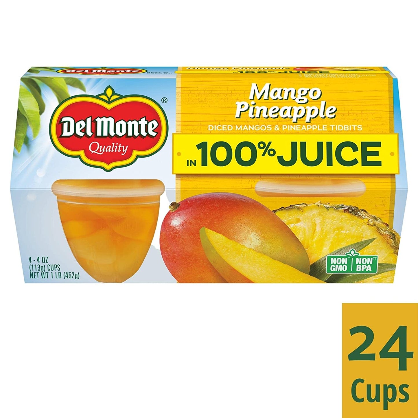 Del Monte Mango and Pineapple Fruit Cup Snacks, 4.4 Ounce (Pack of 24)