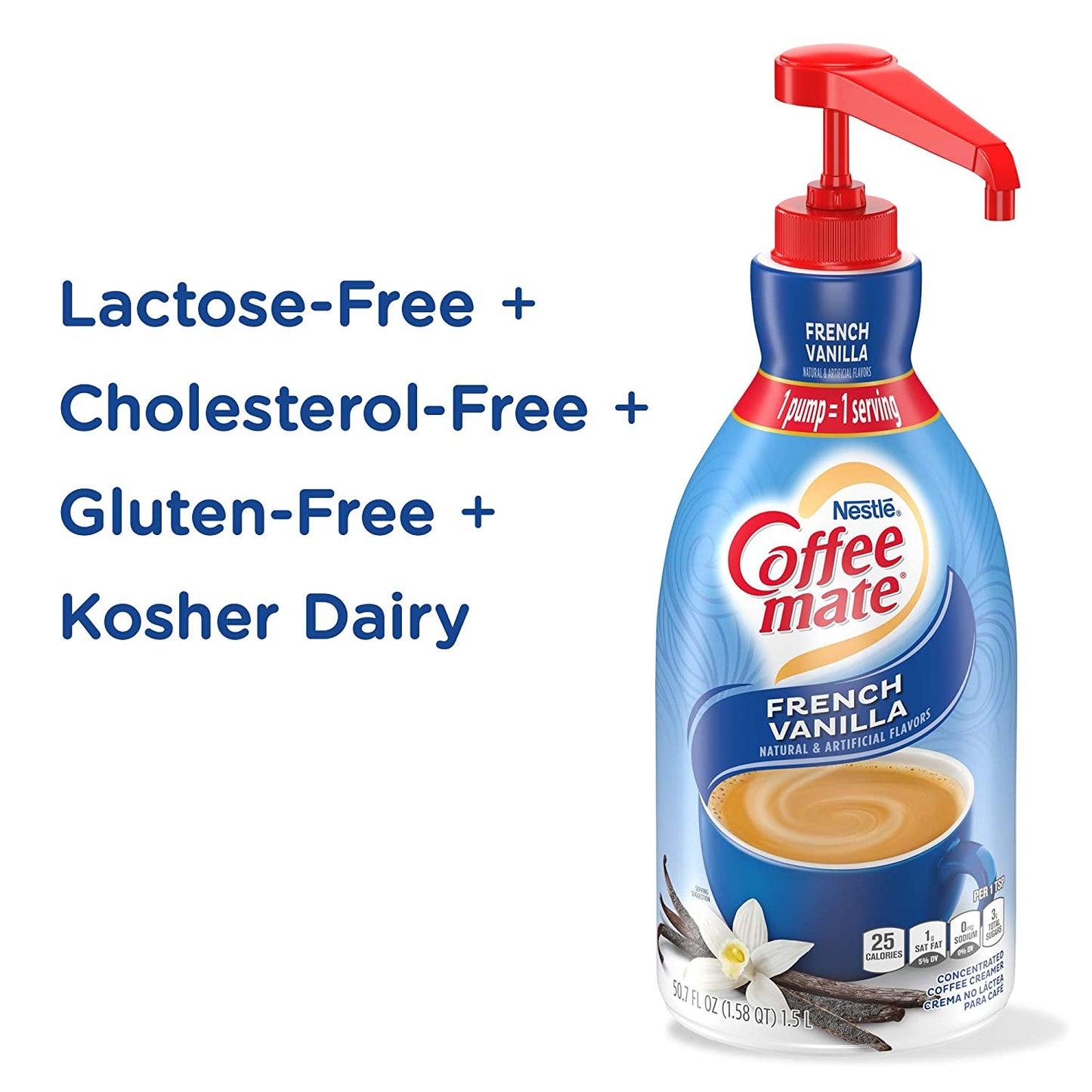 Nestle Coffee mate Coffee Creamer, French Vanilla, Concentrated Liquid Pump Bottle, Non Dairy, No Refrigeration, 50.7 Fl. Oz (Pack of 2)