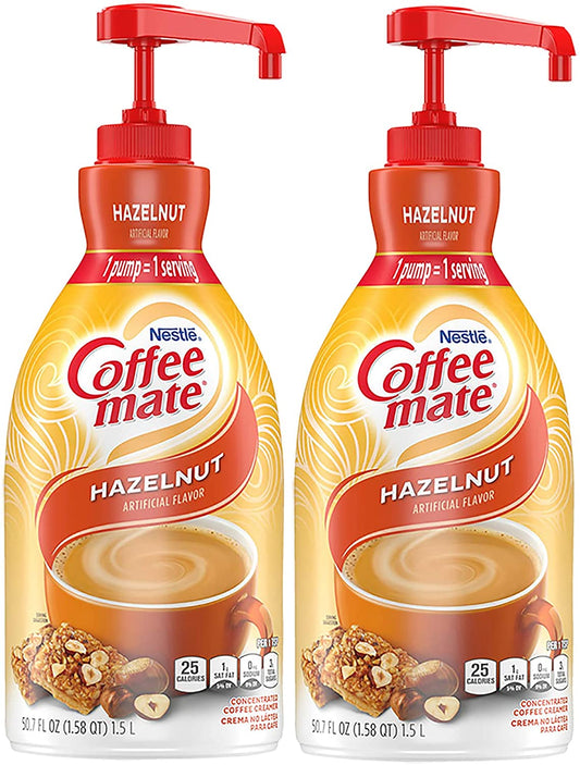 Nestle Coffee mate Coffee Creamer,Hazelnut, Concentrated Liquid Pump Bottle, Non Dairy, No Refrigeration, 50.7 Fl. Oz (Pack of 2)
