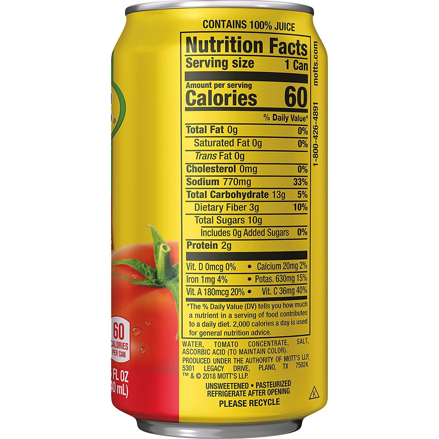 Mott's 100 percent Tomato Juice, 11.5 fl oz cans (Pack of 24)