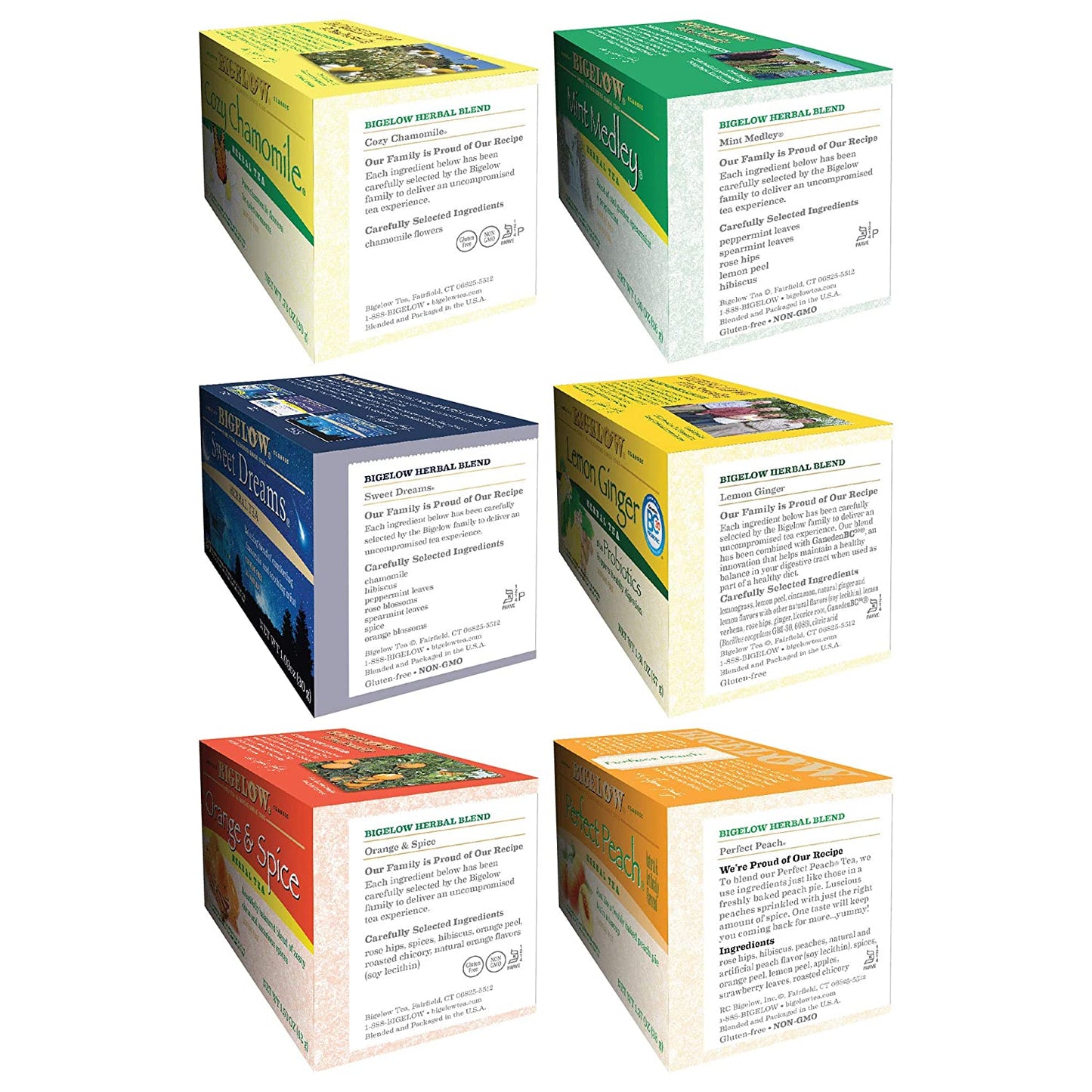 Bigelow Herbal Tea 6 Flavor Variety Pack, Caffeine Free Herbal Teas, 118 Tea Bags Total