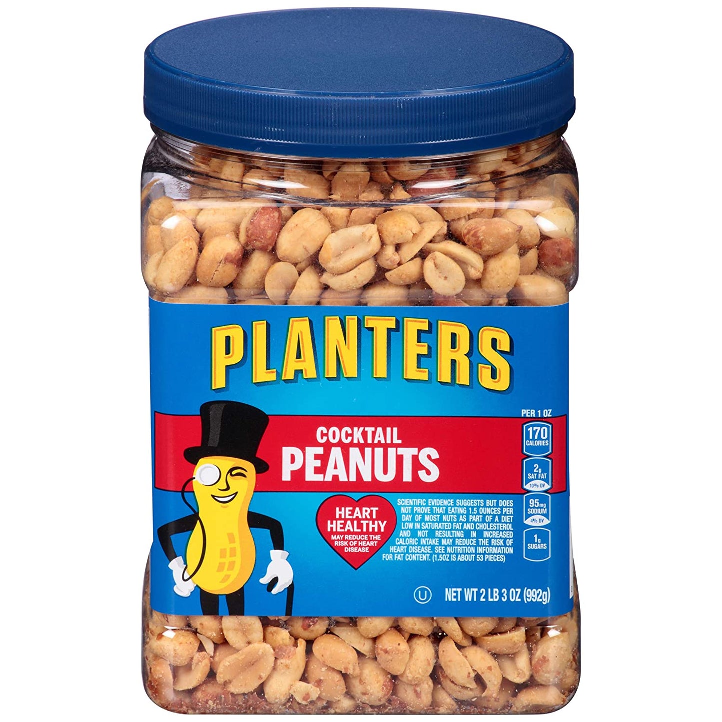 PLANTERS Salted Cocktail Peanuts, 35 oz. Resealable Jar - Heart Healthy Salted Peanuts - A Good Source of Essential Nutrients - Made with Simple Ingredients - Kosher