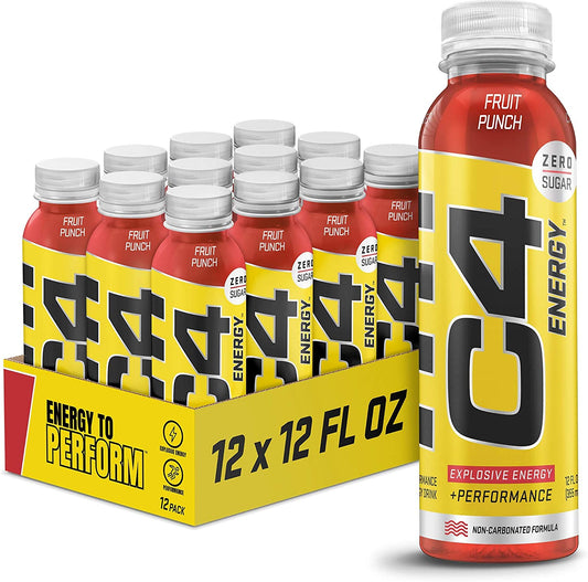 C4 Energy Non-Carbonated Zero Sugar Energy Drink, Pre Workout Drink + Beta Alanine, Fruit Punch, 12 Fl Oz (Pack of 12)