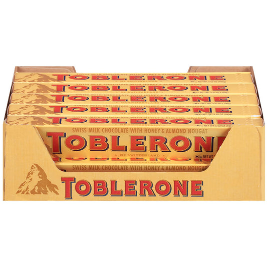 Toblerone Swiss Milk Chocolate Candy Bars with Honey and Almond Nougat, Easter Chocolate, 20 - 3.52 oz Bars