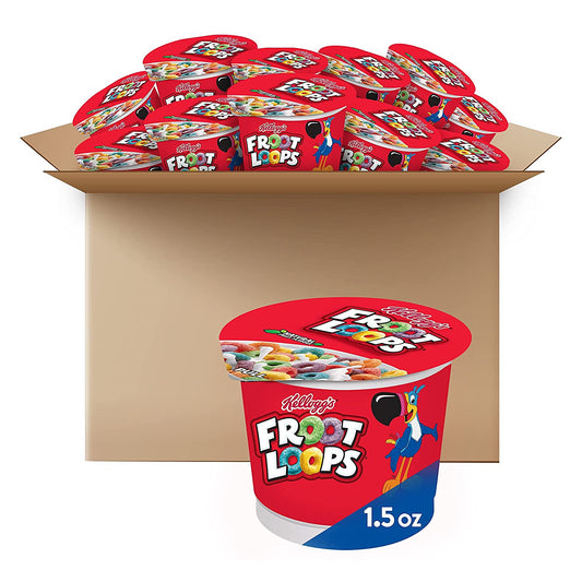 Kellogg’s Froot Loops, Breakfast Cereal in a Cup, Low Fat, Bulk Size, 12 Count (Pack of 2, 9 oz Trays)