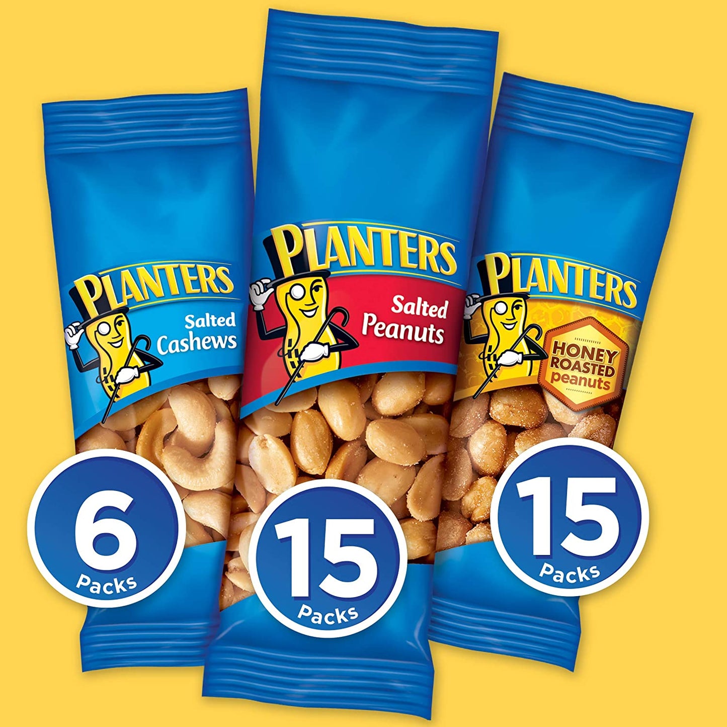 PLANTERS Variety Packs (Salted Cashews, Salted Peanuts & Honey Roasted Peanuts), 36 Packs