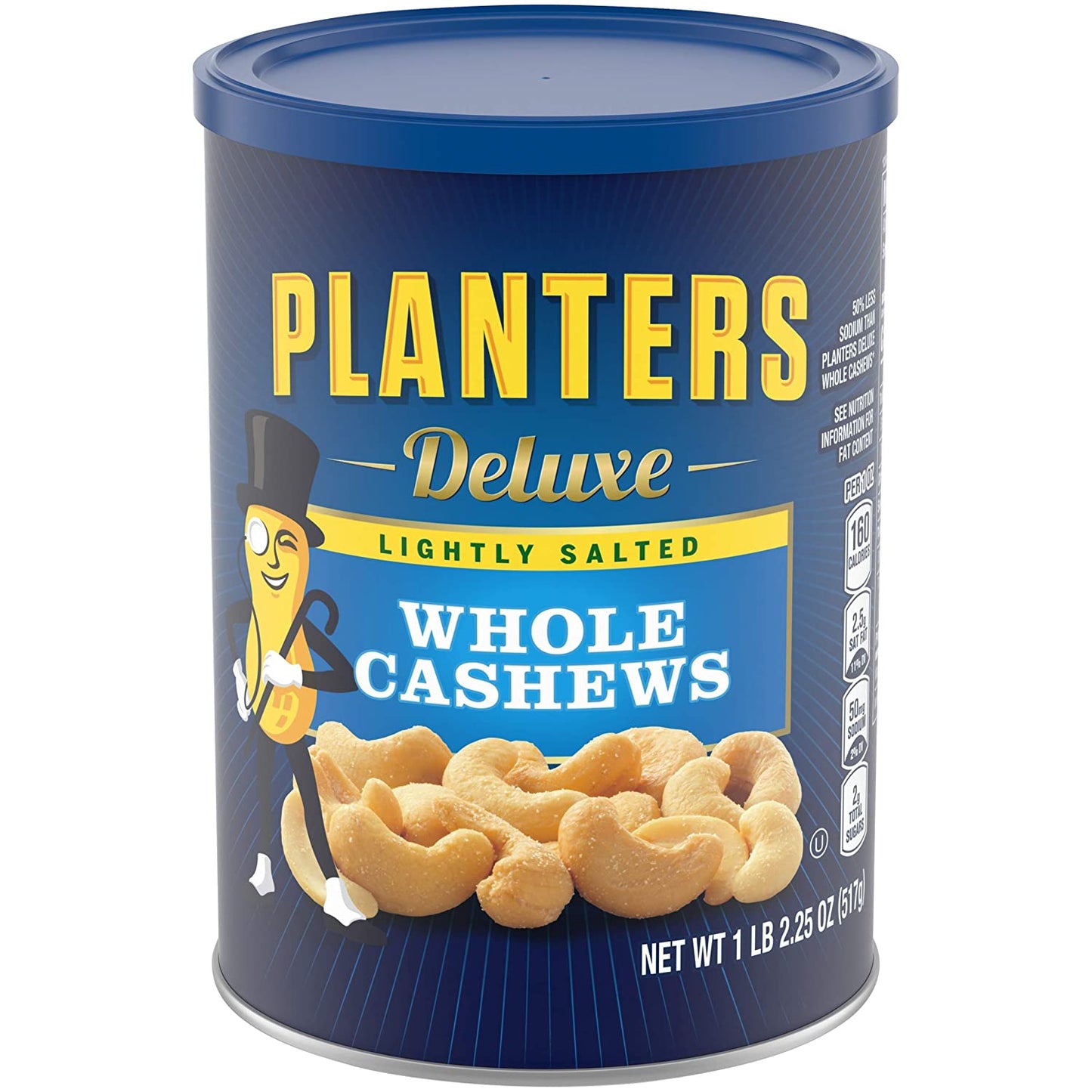 PLANTERS Deluxe Lightly Salted Whole Cashews, 1lb 2.25oz . Resealable Canister - Lightly Salted Cashews & Lightly Salted Nuts
