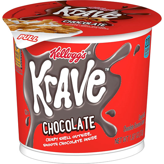 Kellogg’s Krave Breakfast Cereal Cups, 7 Vitamins and Minerals, Kids Snacks, Chocolate, 22.4oz Case (12 Cups)