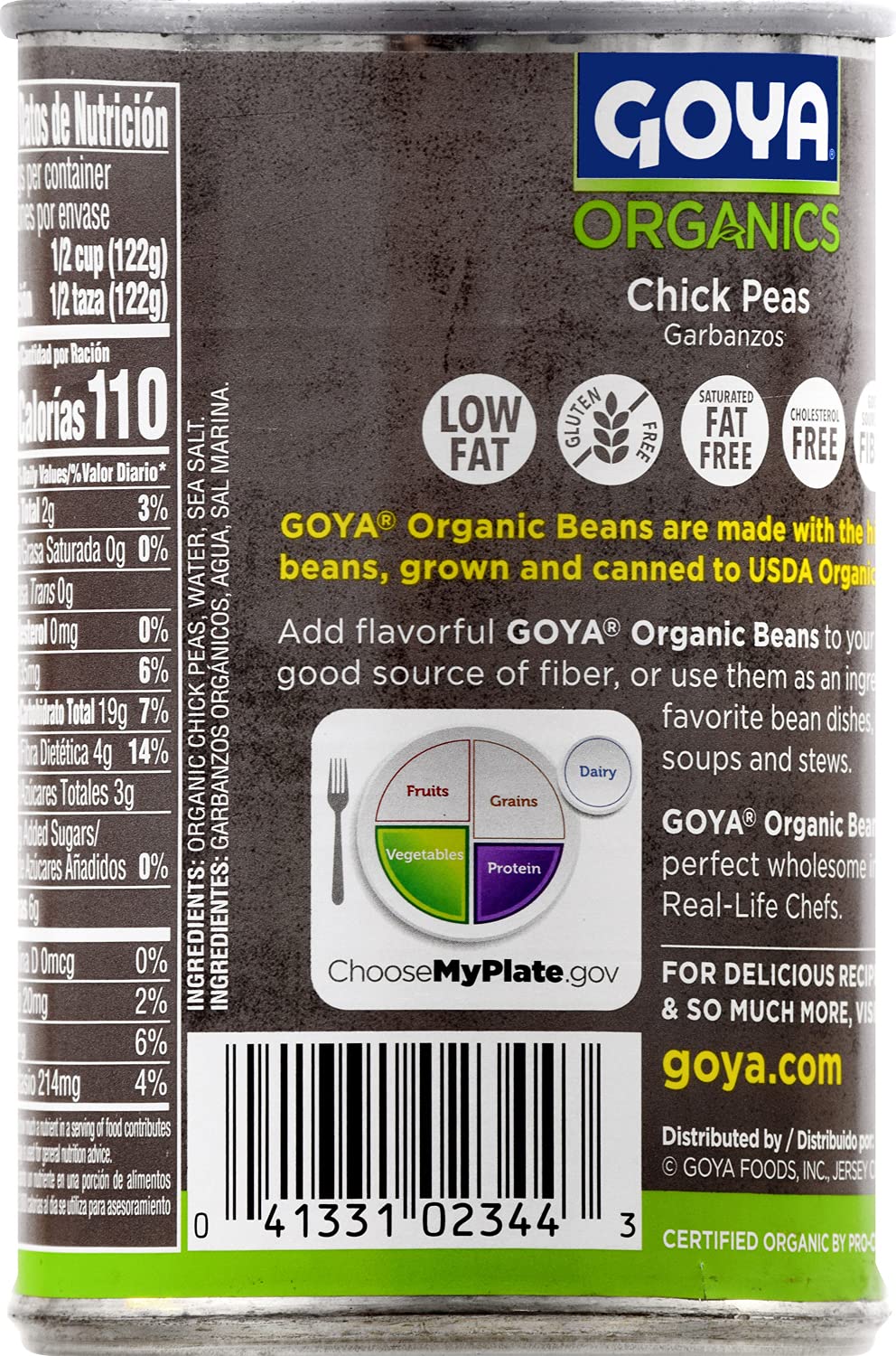 Goya Foods Organic Chick Peas, Garbanzo Beans, 15.5 Oz, Pack of 24