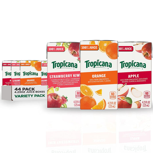 Tropicana 100% Juice Box, 3 Flavor Classic Variety Pack, 4.23oz (Pack of 44)