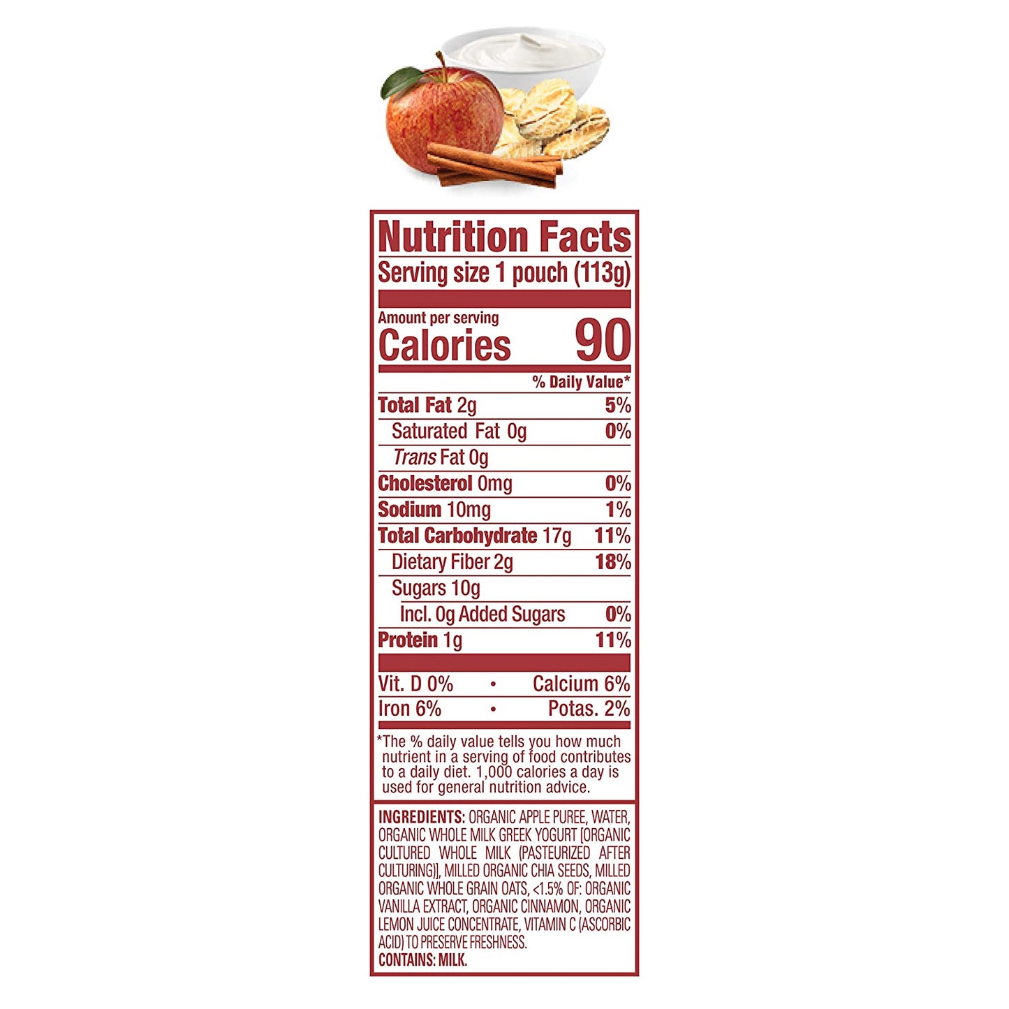 Happy Tot Organics Super Morning Stage 4, Apple Cinnamon, Yogurt, Oats + Super Chia, 4 Ounce Pouch (Pack of 8) packaging may vary