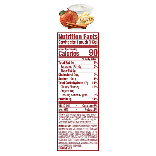Happy Tot Organics Super Morning Stage 4, Apple Cinnamon, Yogurt, Oats + Super Chia, 4 Ounce Pouch (Pack of 8) packaging may vary