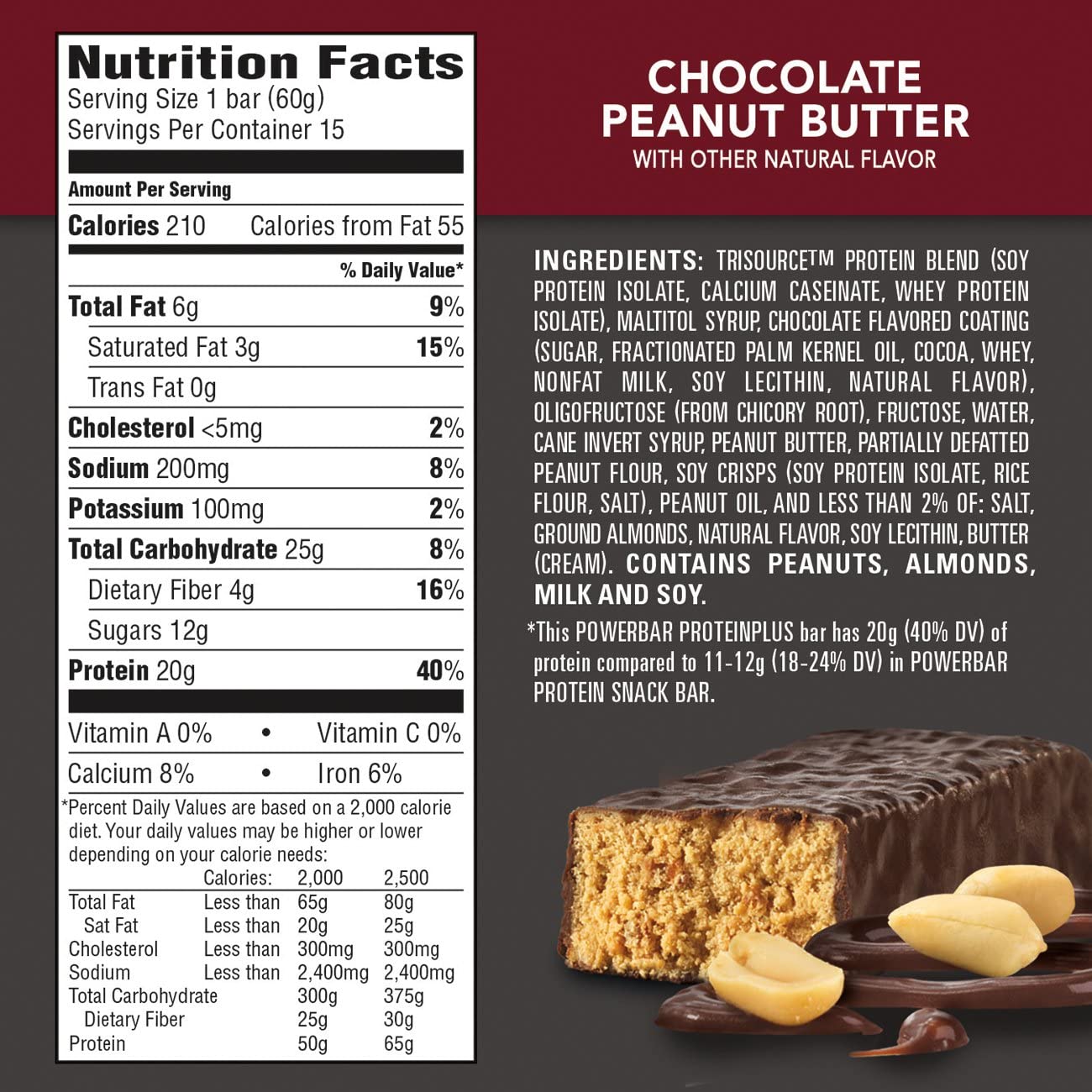 PowerBar Protein Plus Bar, Chocolate Peanut Butter, 2.12 Ounce (15 Count)