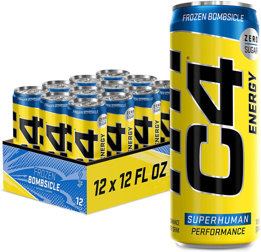 C4 Energy Drink 12oz (Pack of 12) - Frozen Bombsicle - Sugar Free Pre Workout Performance Drink with No Artificial Colors or Dyes