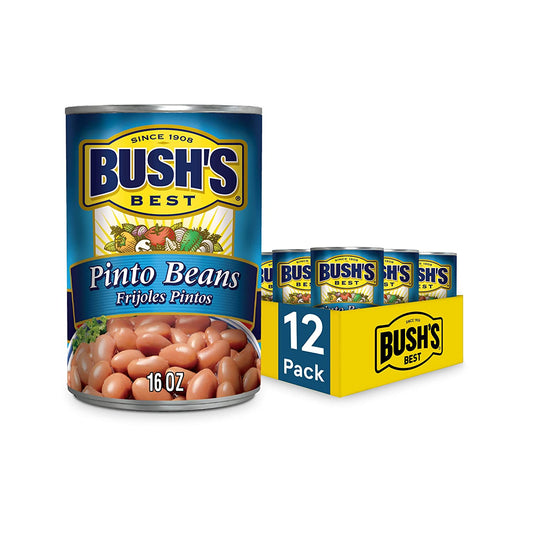 Bush's Best Canned Pinto Beans (Pack of 12), Source of Plant Based Protein and Fiber, Low Fat, Gluten Free, Great For Soups, Salads and More, 16 oz